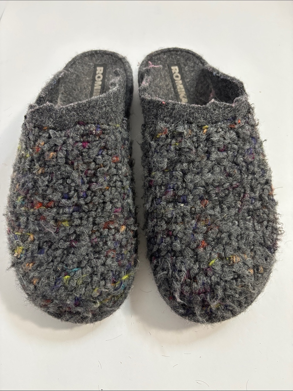 Romika Women’s Gray Wool Slip-On Clog Slippers with Multicolor Flecks Sz 40/9.5